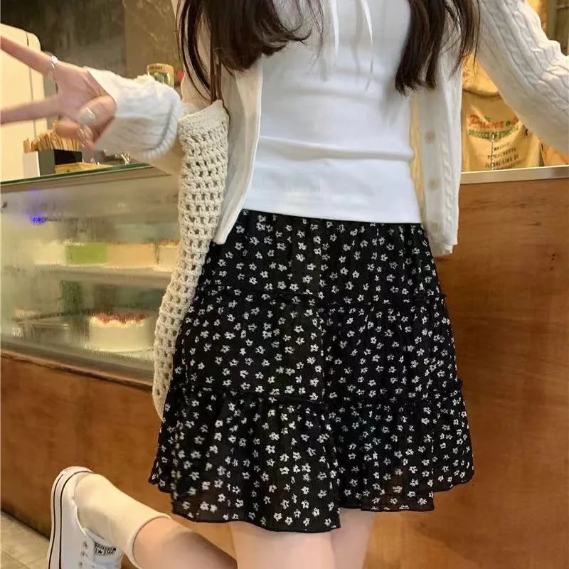 

Новая женская юбка-трапеция с цветочным принтом и высокой талией, весна-лето, в корейском стиле, для повседневной носки