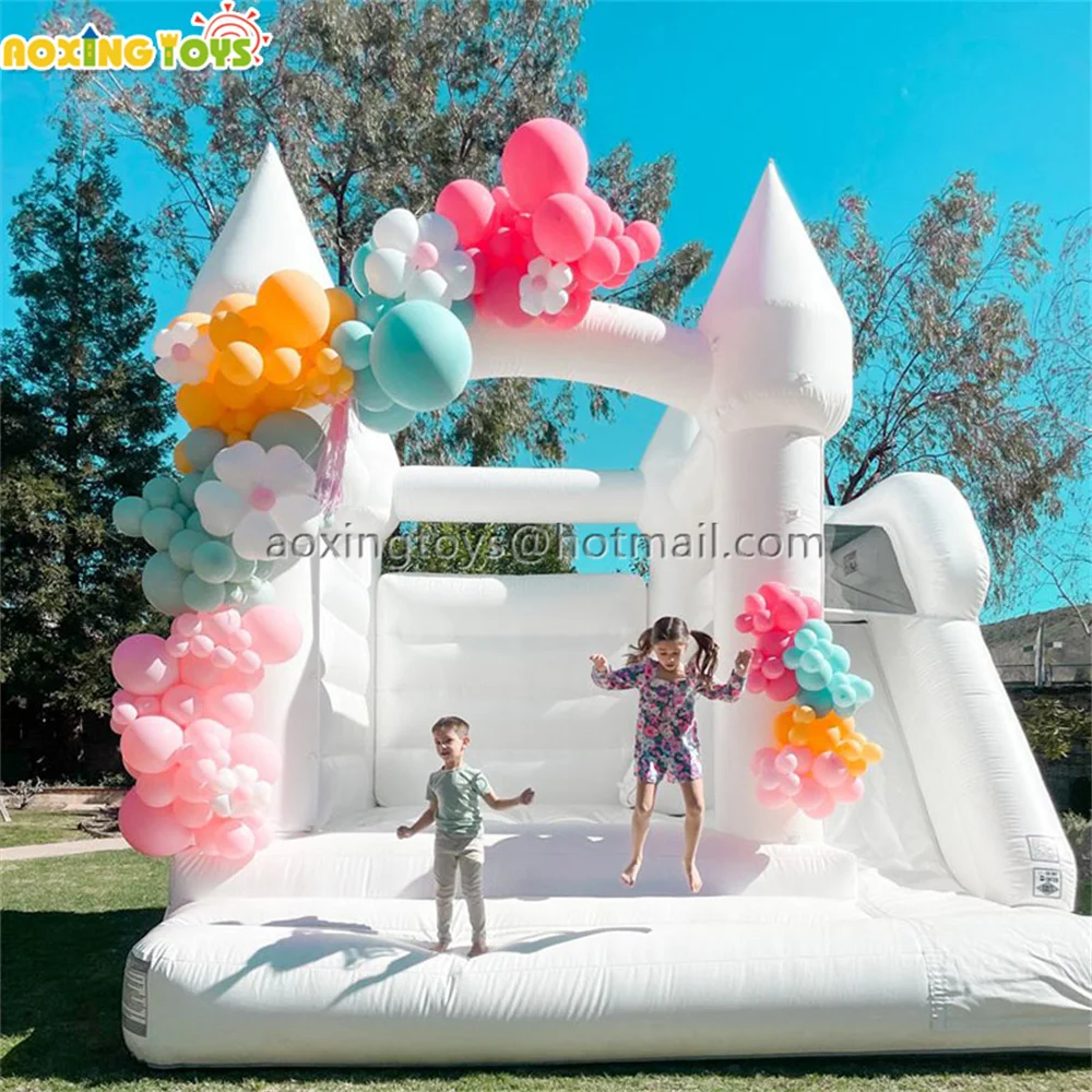 

13X13FT Commercial Kids White Inflatable Bounce House With Slide Combo Bouncy Castle With Blower For Birthday Party Events