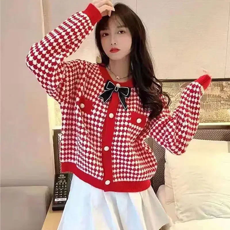 Women's Korean fashion long-sleeved knit sweater cardigans outwear coat butterfly knitting all-match fashion
