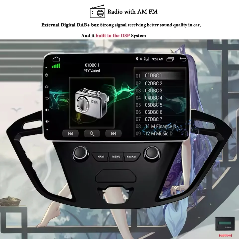 9\'\' Android 14 8G Ram Car Auto Radio Stereo Music Video PC Tablet Headunit For Ford Tourneo Transit Custom 2013 - 2018 CarPlay