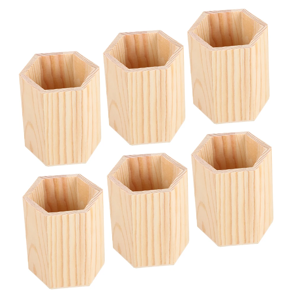 

6pcs Wood Pen Holder Desk Office Desk Accessories Organizer Sturdy Pine Lightweight Office Supply Storage Box Pencil Cup