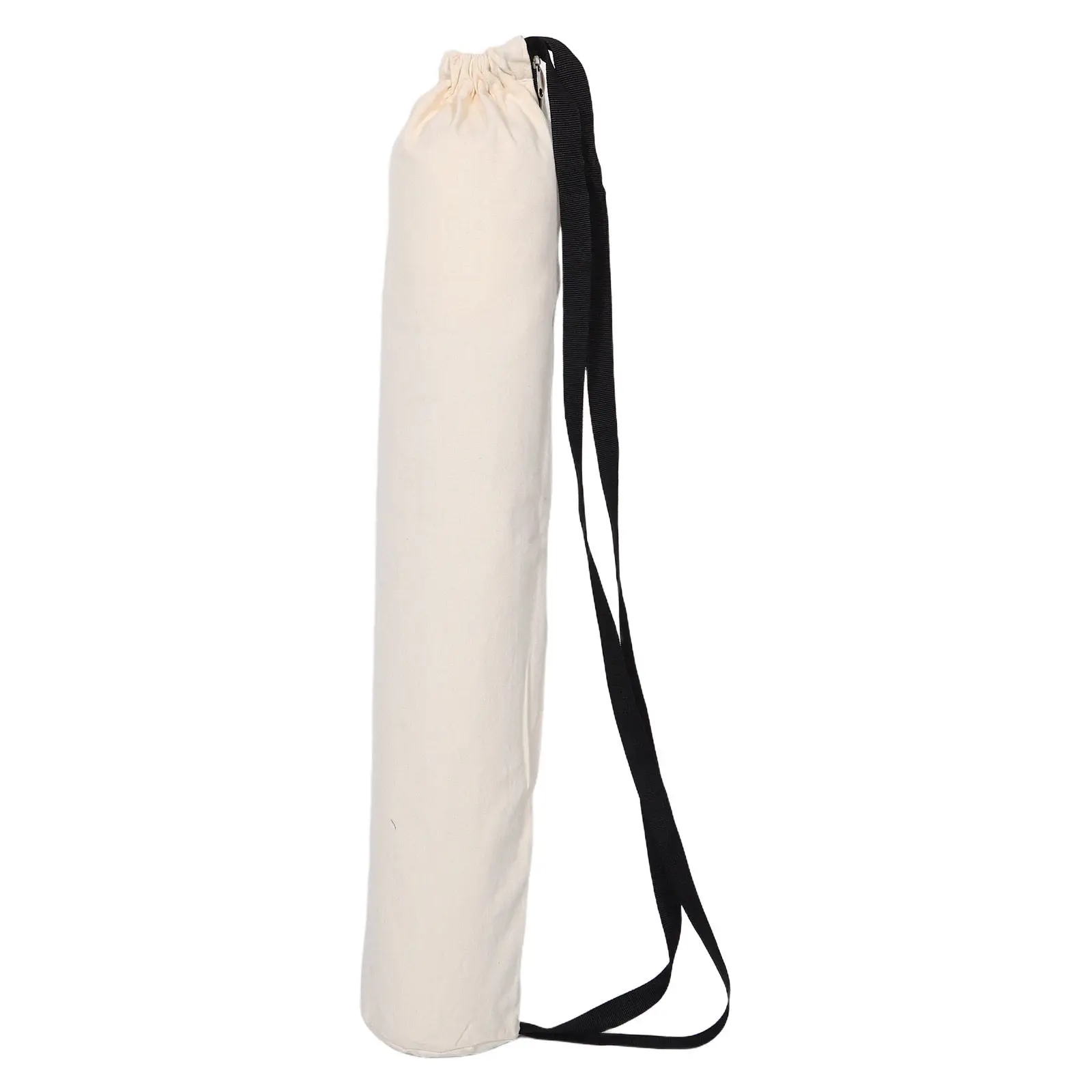 Yoga Mat Holder Bag Stylish Beige Drawstring Closure Extended Cylindrical Shape Workout Mat Storage Tote for Studio Gym Outdoor