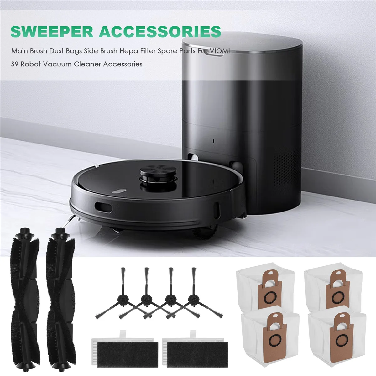 Pièces de rechange pour aspirateur robot XIAOMI VIOMI S9, sacs à poussière, brosse principale, brosse latérale, filtre Hepa, accessoires