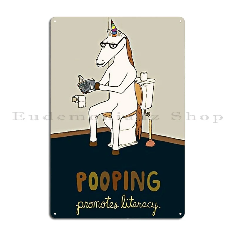 Funny Unicorn Pooping Promotes Literacy Metal Sign Wall Cave Print Mural Decoration Plaques Tin Sign Poster