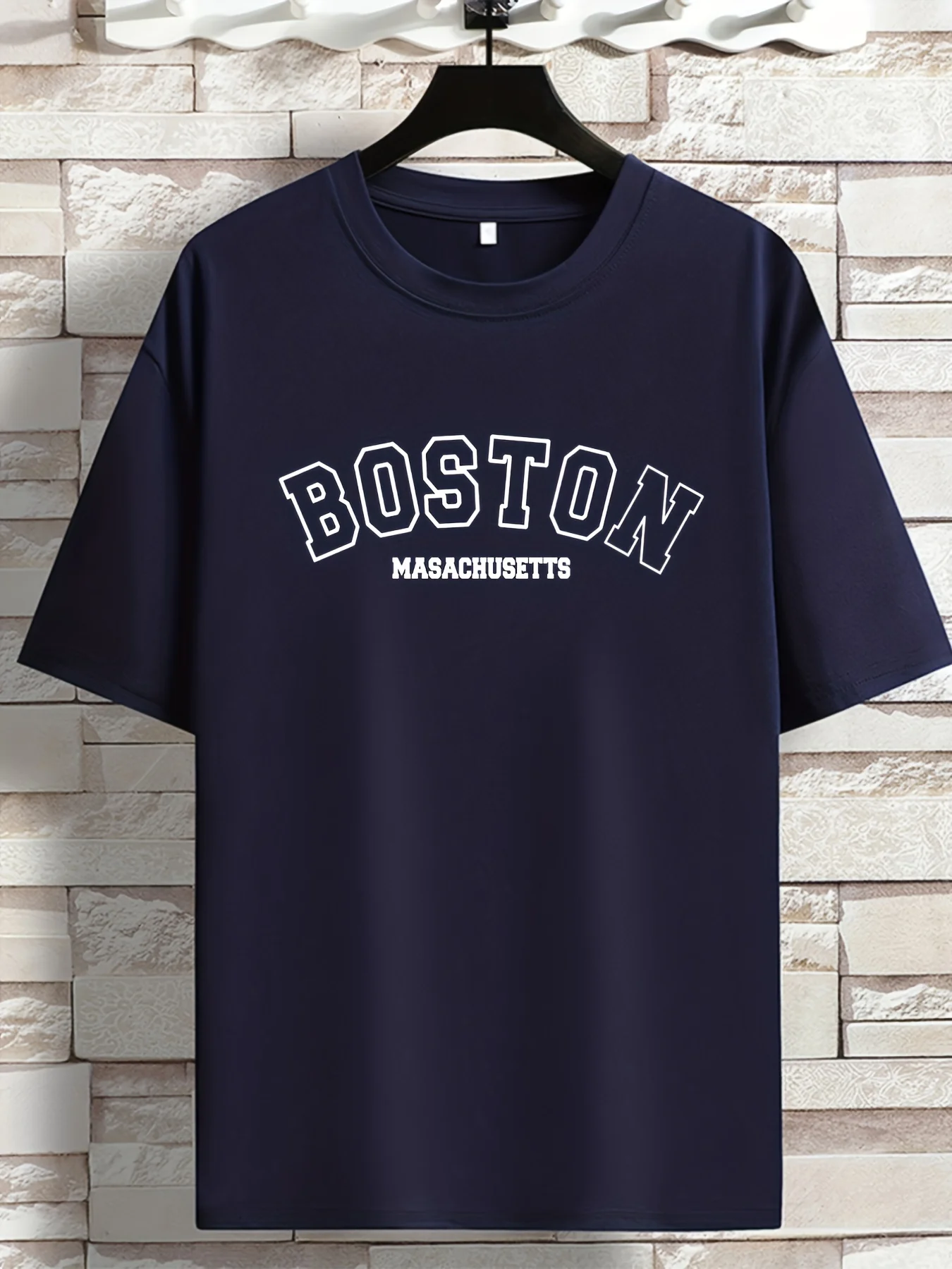 

Men's Summer Loose Size 100% Cotton Trendy Boston Graphic Print Casual Fit Round Neck Short Sleeve T-shirt Top