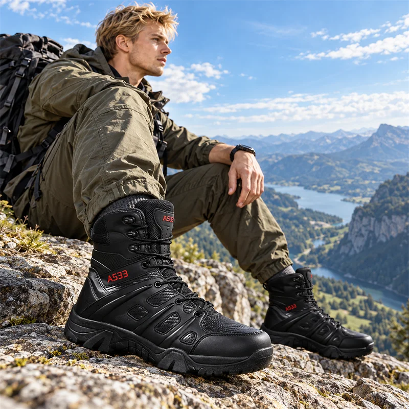 New Men Shoes High Quality Leather Boots Tactical Desert Combat Boots Men's Outdoor Hiking Shoes Work Safty Ankle Men Boots