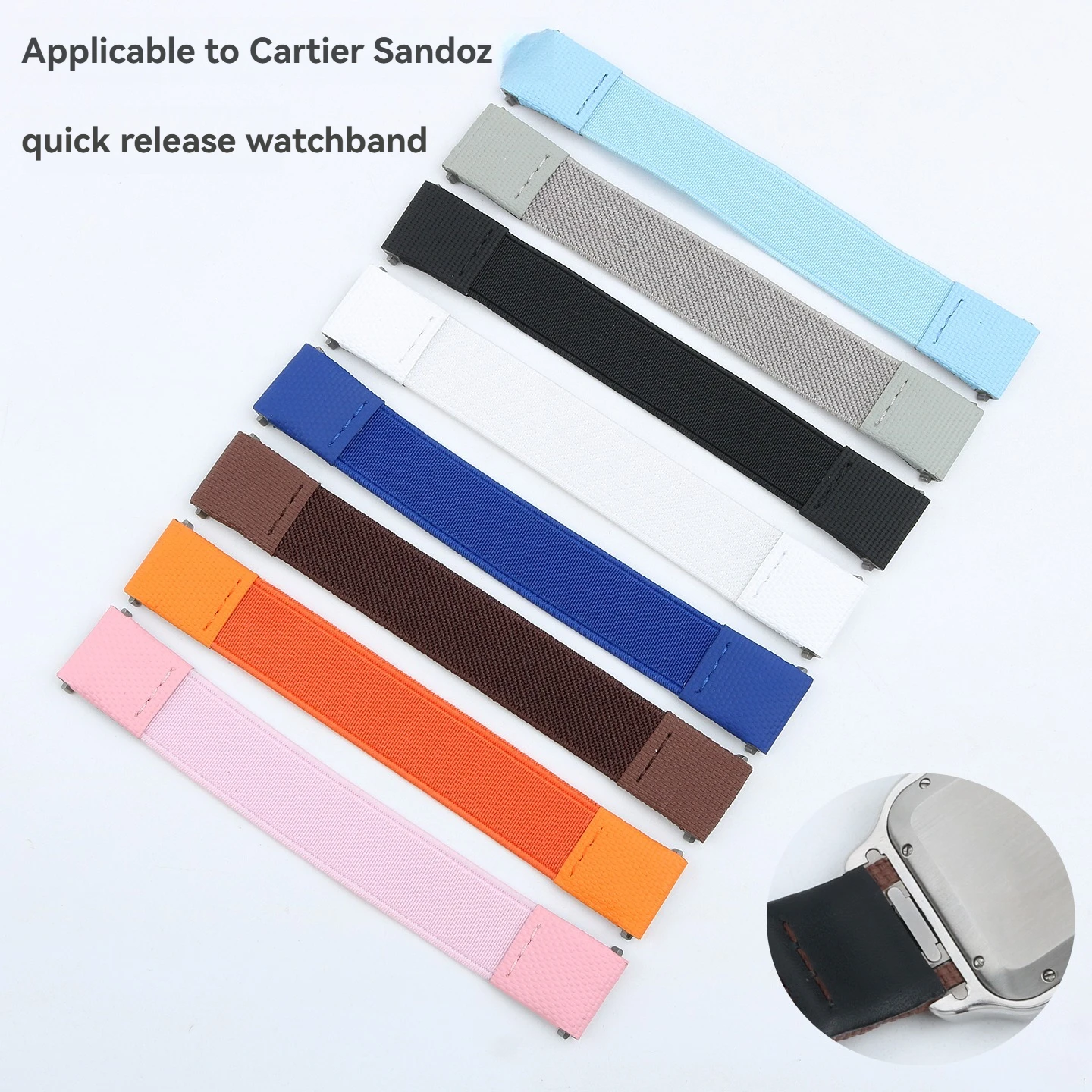 For Cartier Santos WSSA0009 WSSA0010 Fluororubber Elastic Quick Release Watch Strap Flat Texture 19mm 21mm Replacement Bracelet