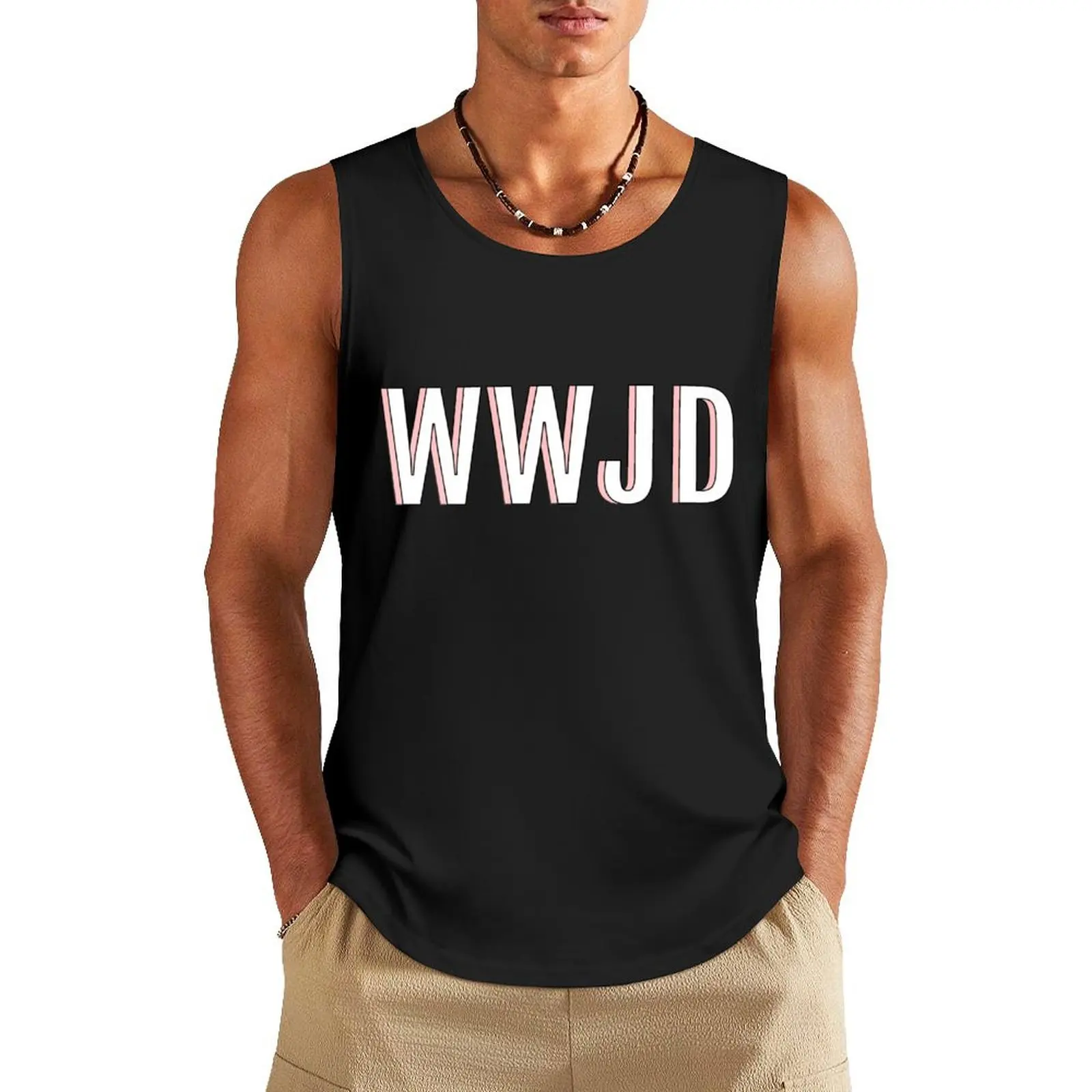 

WWJD: Pink Tank Top anime t-shirts singlets for men gym for men Gym clothes