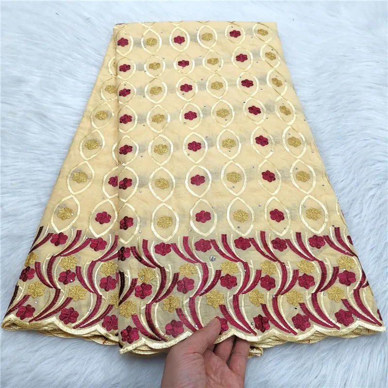 

African Nigeria Cotton Lace Fabric, Swiss Voile Lace for Sewing Woman Dresses, Light Yellow, New, High Quality, 5 Yards