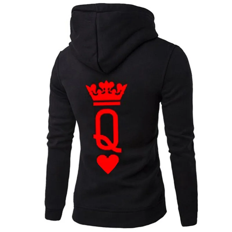 Women And Men Couple Hoodies Long Sleeved Pullovers King And Queen Printed Lover Hooded Sweatershirt