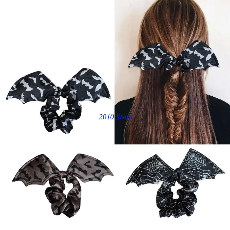 F3MF Cotton Bat Arachnid Hair Scrunchies Halloween Head Accessory For Women Child
