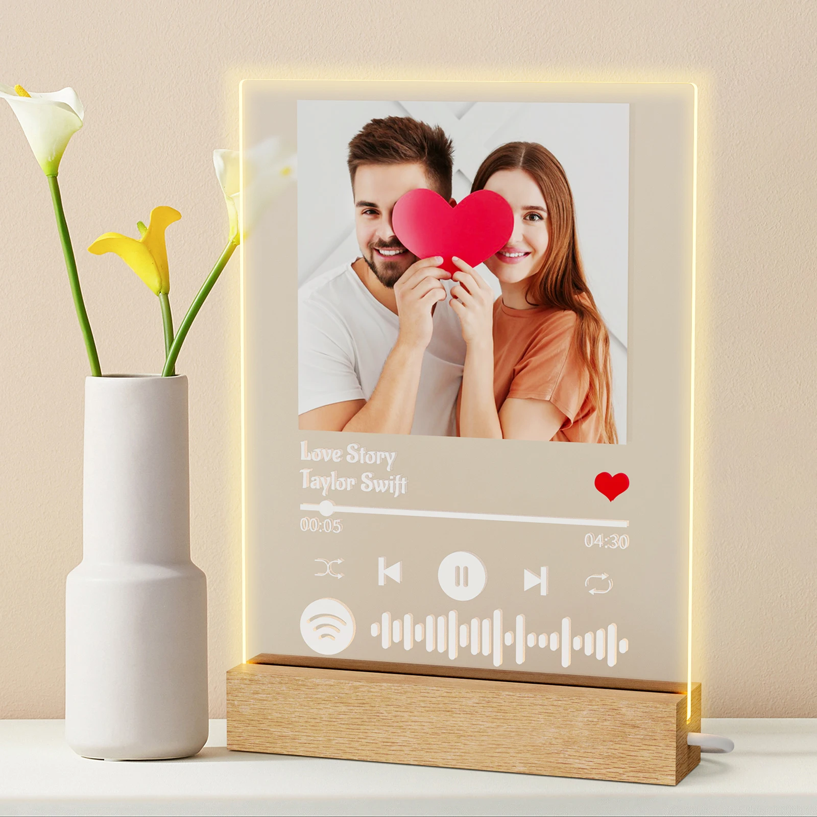 

Personalized Acrylic Music Shopify Plaque Sign Custom Photo Song Ideal for Indoor Unique Anniversary Gift With Wooden Frame