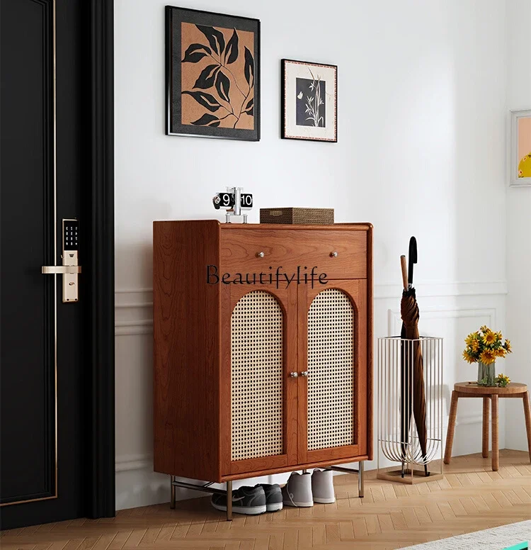 

FG10American rattan shoe cabinet, new retro against the wall, black large-capacity entrance cabinet integrated