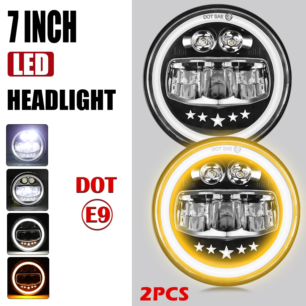 

HL 7-дюймовая круглая фара со светодиодной подсветкой для автомобиля, мотоцикла 6000K, дальнего света H4, фары дальнего ближнего света для Harley Indian Scout Honda 12V