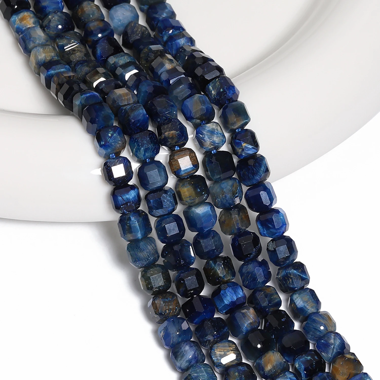 6 mm 8 mm lackblaue Tigerauge-Quadratperlen, facettiert, DIY-Armband aus Naturstein, Halskette, lose Perlen für die Schmuckherstellung – Detail 7