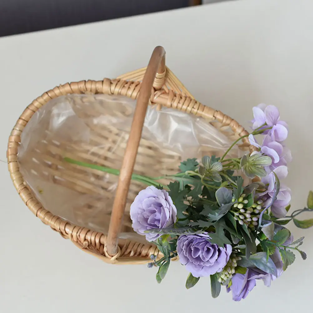 

2 шт. плетеных корзин для цветов из ротанга с ручками, портативные, для свадебного декора, домашнего интерьера, хранения мелочей