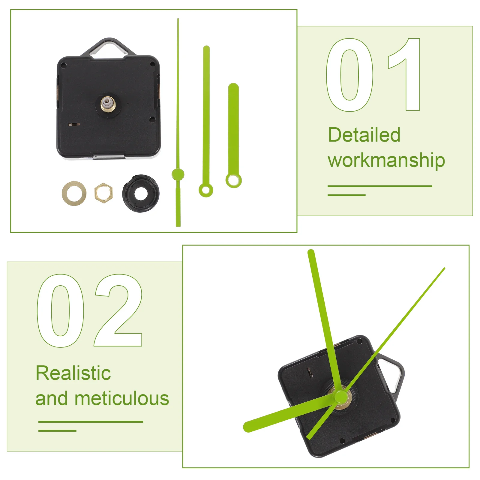

Quartz Clock Movement Kits with Hook Silent Wall Clock Mechanism for DIY Repair Mute Timepiece Parts Green No Included