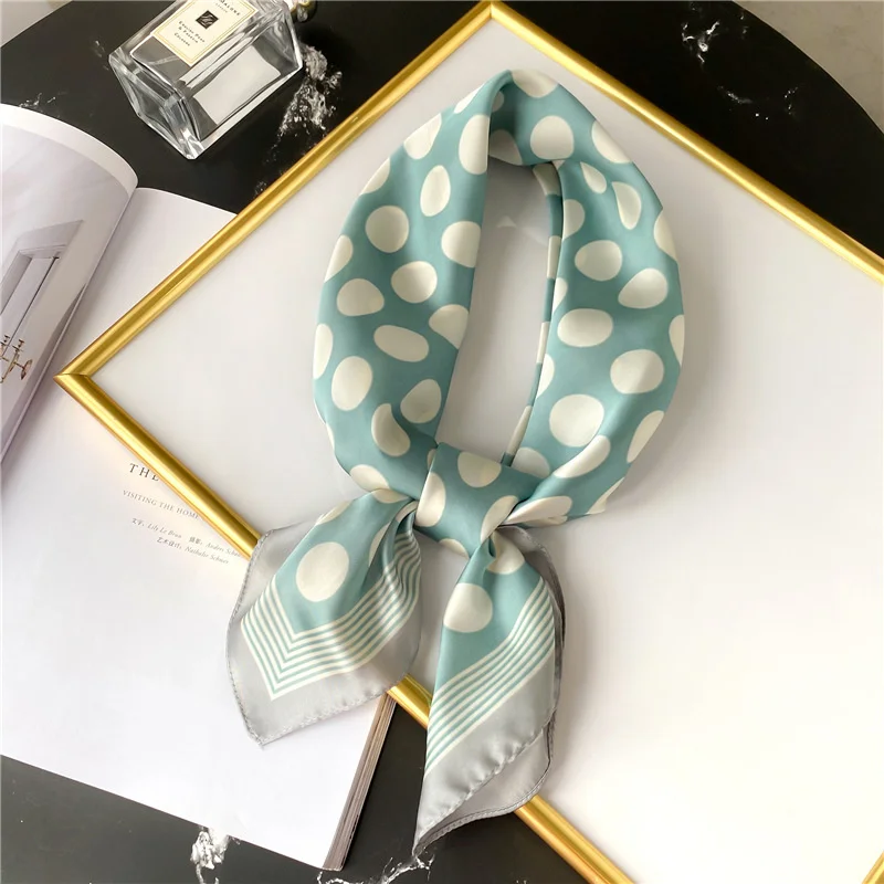 Luxury Brand Silk Satin Head Scarf For Women Fashion Dot Kerchief Neck Scarfs 70cm Square Shawls and Wrpas Scarves For Ladies