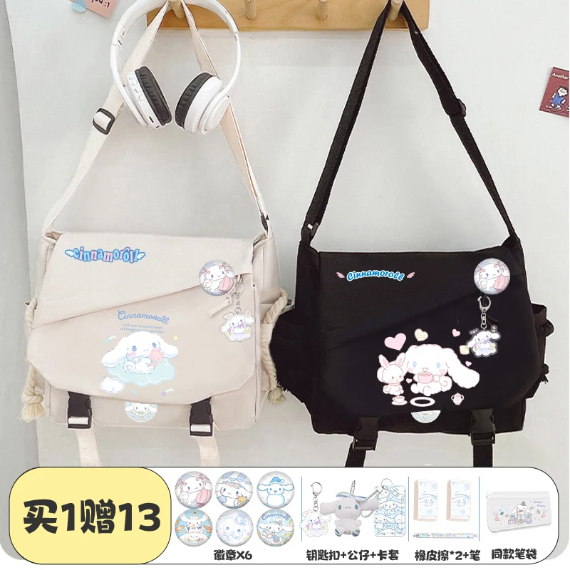 

2055 New Sanrio Cute Print Cinnamon Dog Student School Nylon Shoulder Bag Fashion Study Bag Large Capacity Laptop Bag