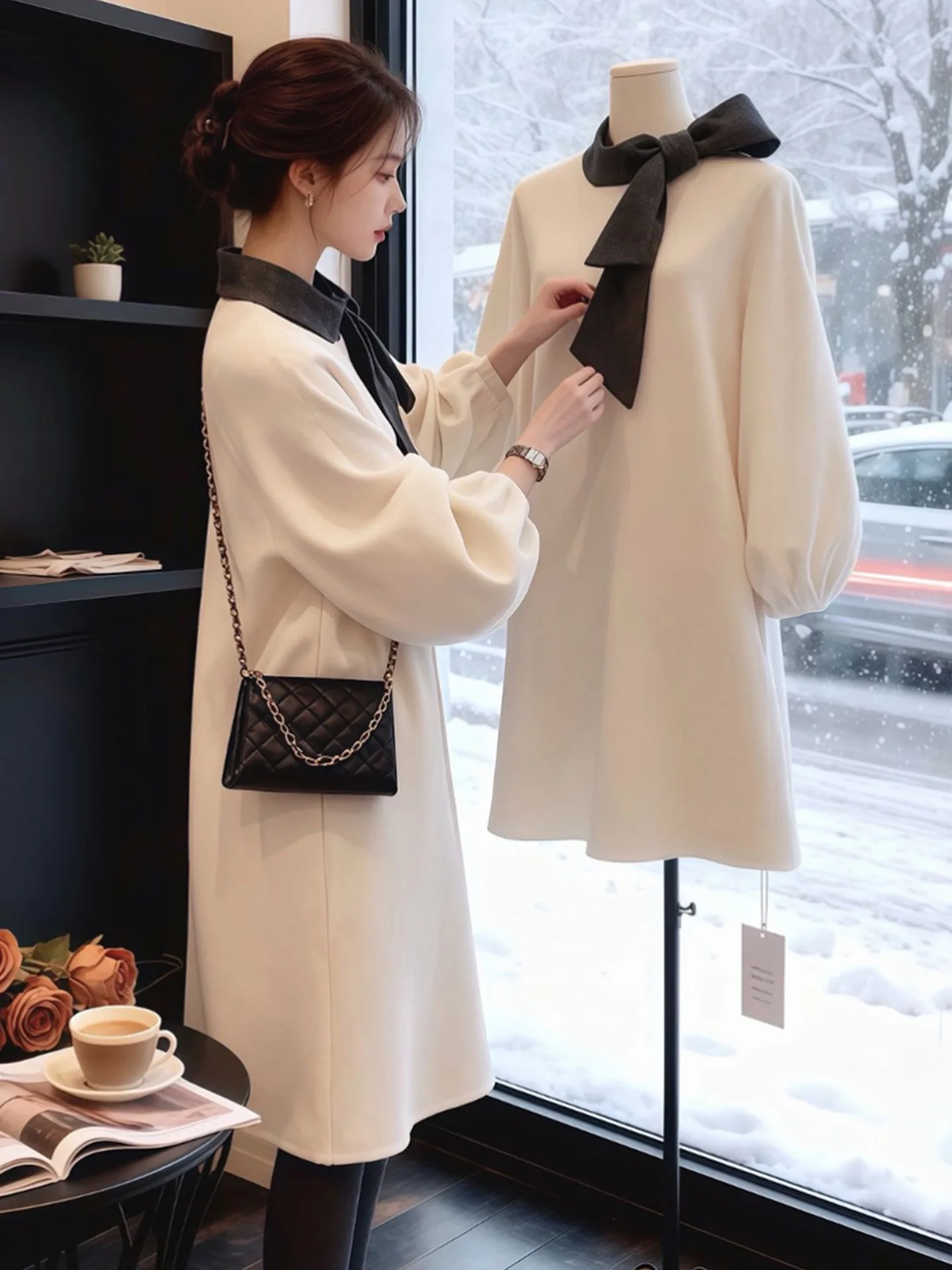 

Korean Sweet Knot Woolen Dr Women's Autumn Winter New Small Size Hepburn Sle Loose Midi ort Skirt