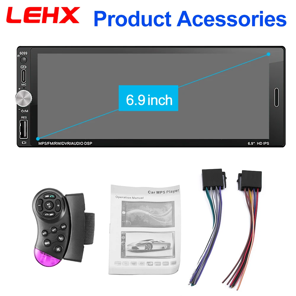 LEHX 6.9 "لاسلكي/سلكي CarPlay أندرويد السيارات العالمي 1 Din راديو السيارة الوسائط المتعددة فيديو MP5 لاعب FM ستيريو استقبال BT