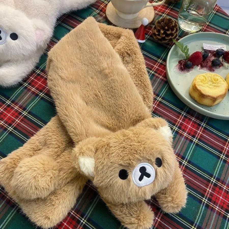 

Kawaii Rilakkuma Cute Cartoon Anime Autumn Winter Fashion Scarf Student Couple Gift Plush Warm and Thick Scarf Girl's Gifts Toys