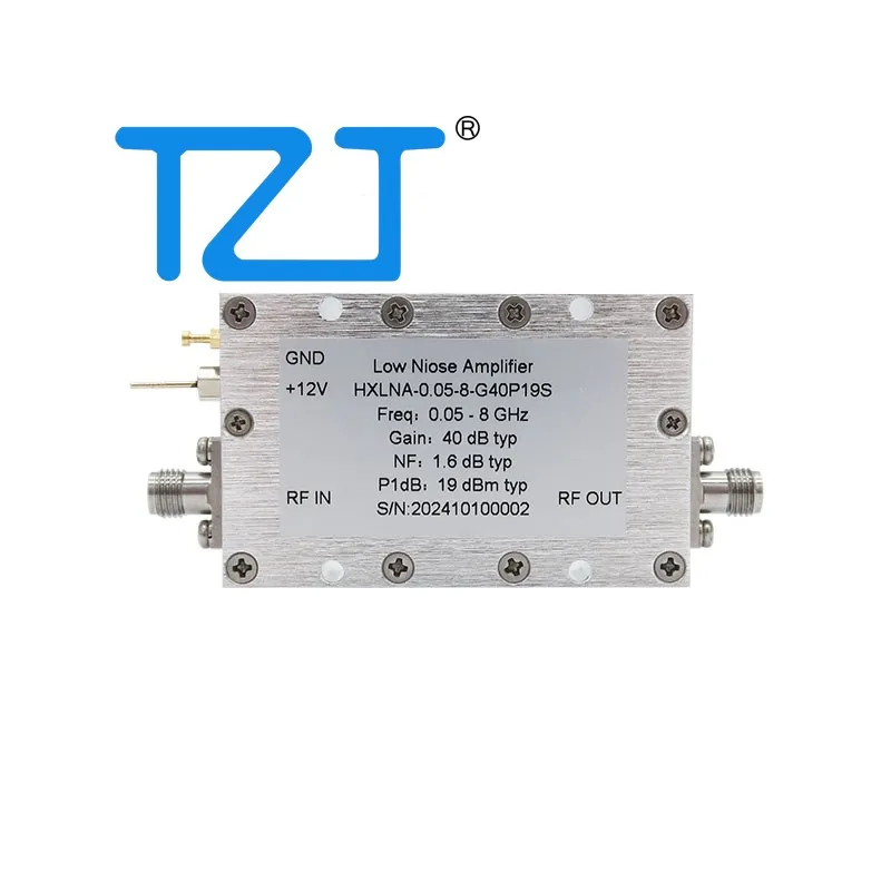 TZT HXLNA-0.05-8-G40P19S 50MHz-8GHz 40dB Low Noise Amplifier 0.05-8GHz LNA with SMA-F Female Connectors