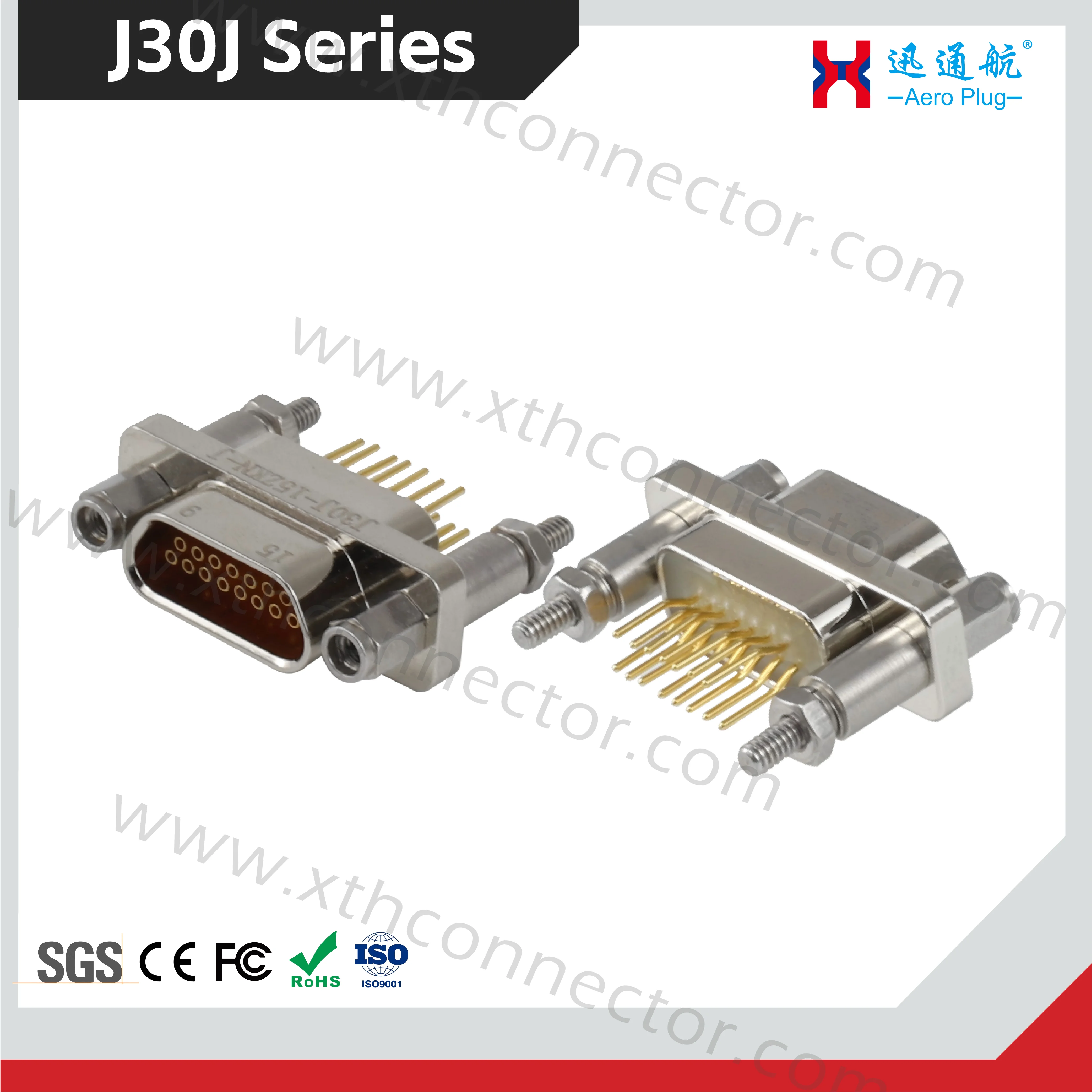 J30J Rectangular Connector PCB J30J-9/15/21/37TJN-J ZKN-J micro D-Type Connector 38513 Male and Female Heads Inserted Vertically