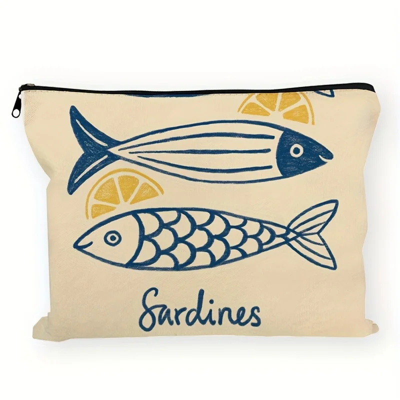 

ASeafood Lover Sardine Makeup Bag- Multifunctional Zipper Pouch, Jewelry Storage Bag, Perfect Travel Zipper Small Storage Bag.