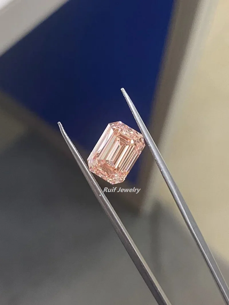 Ruif New Emerald Cut Fancy Intense Pink  CVD 4.47ct VS1 Lab Grown Diamond for Fine Jewelry Making with IGI Certificate