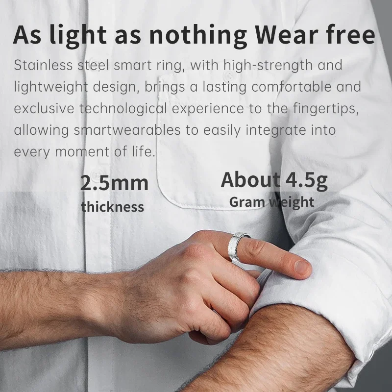 Smart Ring 5ATM Waterproof Gesture Control Sleep Heart Rate Blood Oxygen Detection Rechargeable Stainless Steel Intelligent Ring - Image 2