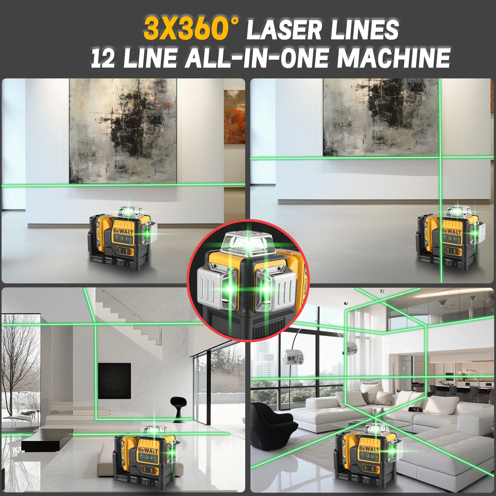 3D 12 Lines DEWALT DW089LG Laser Level 3x360° Green Line 12V Cordless