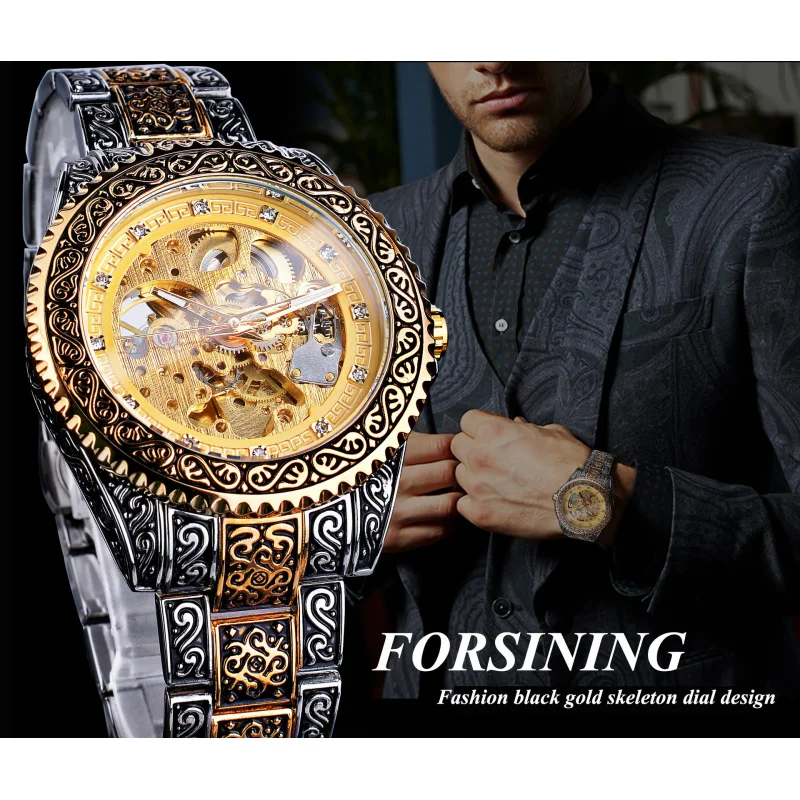 Official brand of free shippingDouble Press Butterfly Buckle Automatic Mechanical Men's Watch Vintage Engraving Men's Waterproof