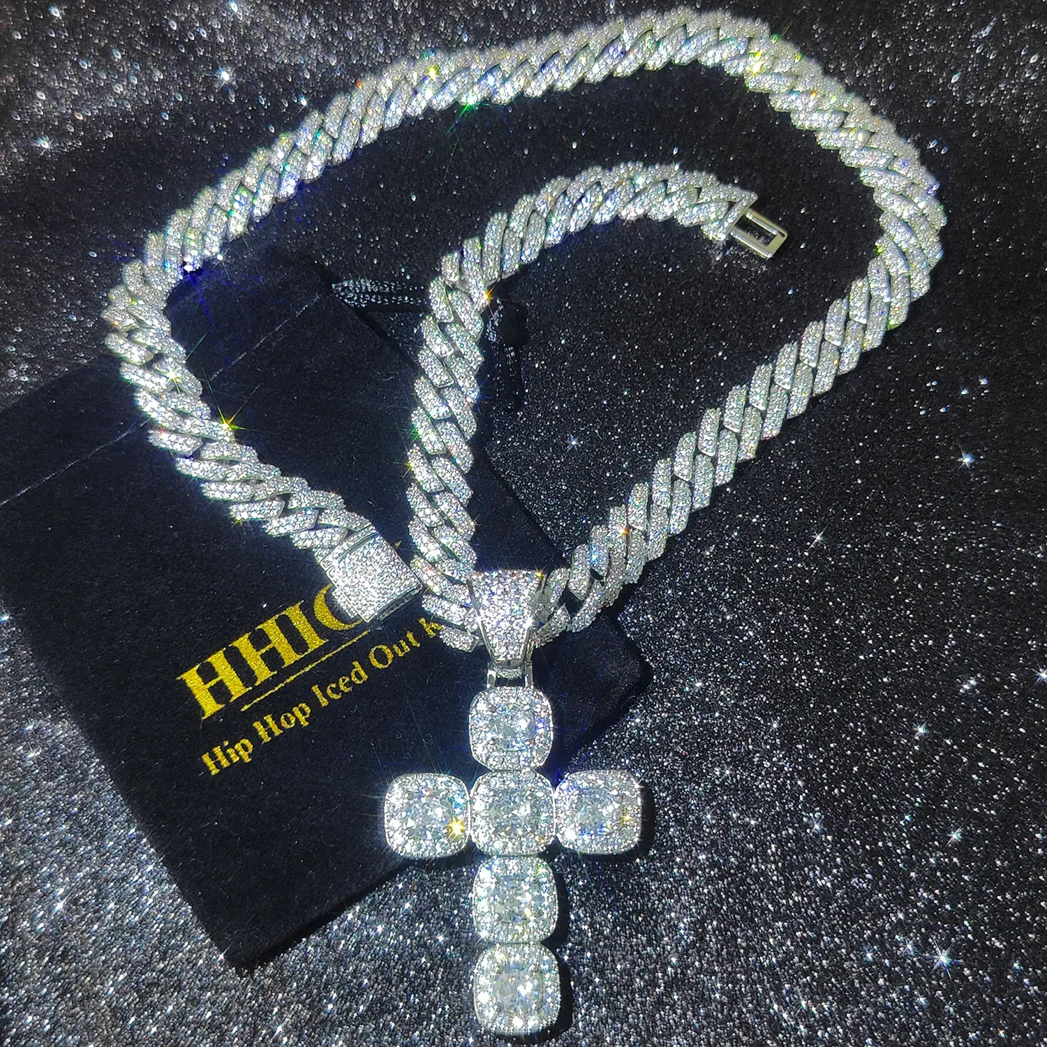 Iced Out Diamond Jesus Cross Necklace Cluster Tennis Chain Cross Pendant Religious Faith Hip-Hop Jewelry Gift for Men Women