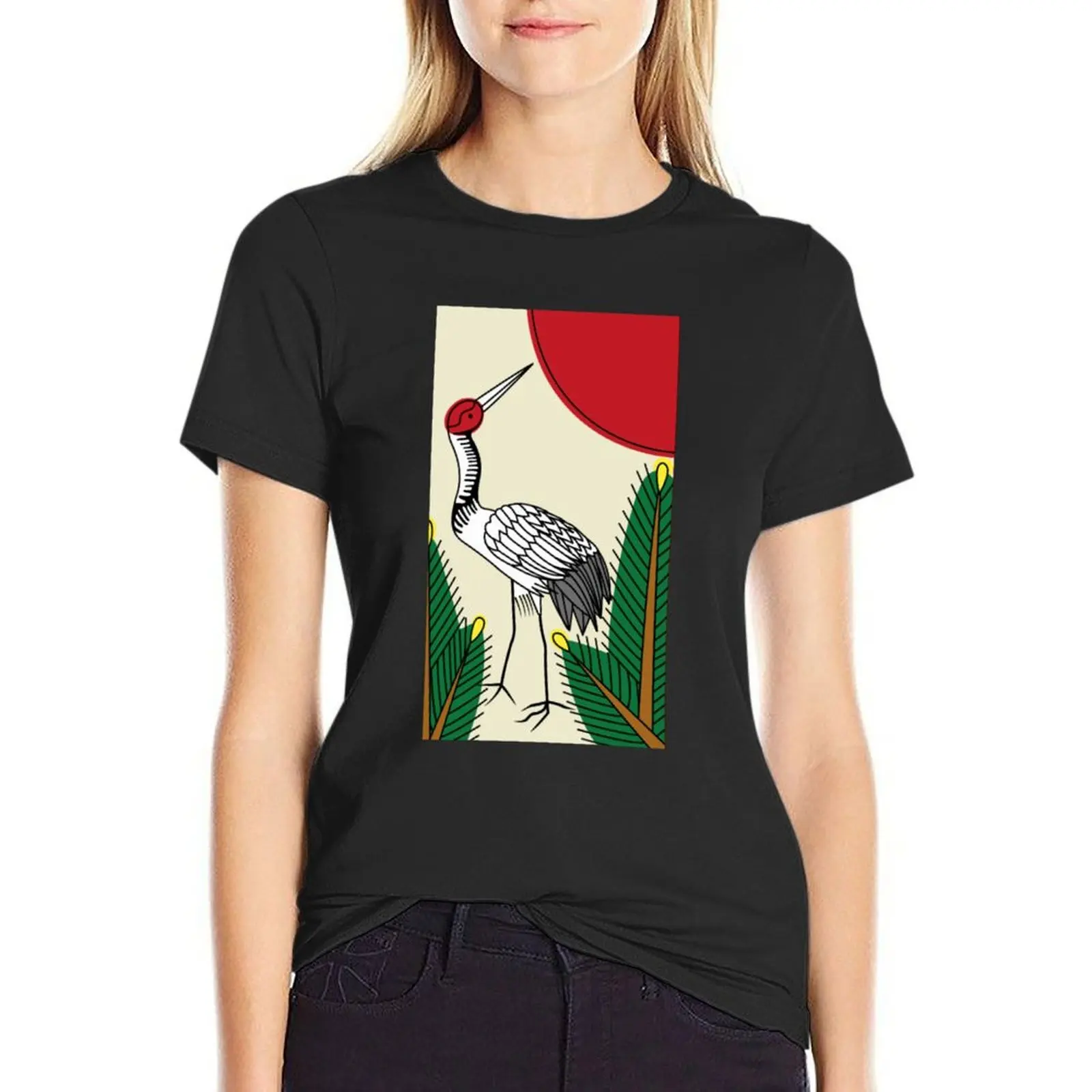 Battle of Flowers(Hanafuda/Hwatu) - January(Crane and Sun) T-Shirt tees funny workout shirts for Women loose fit