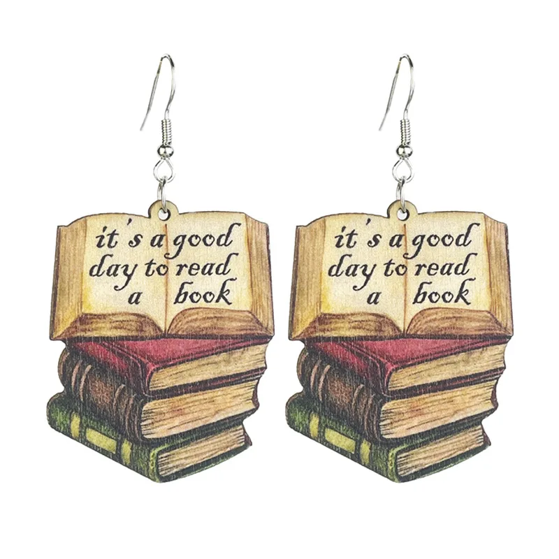 New Retro Reading Day Earrings for Girls Love Reading Books Minimalist Temperament Forest style Wooden Earrings Decoration