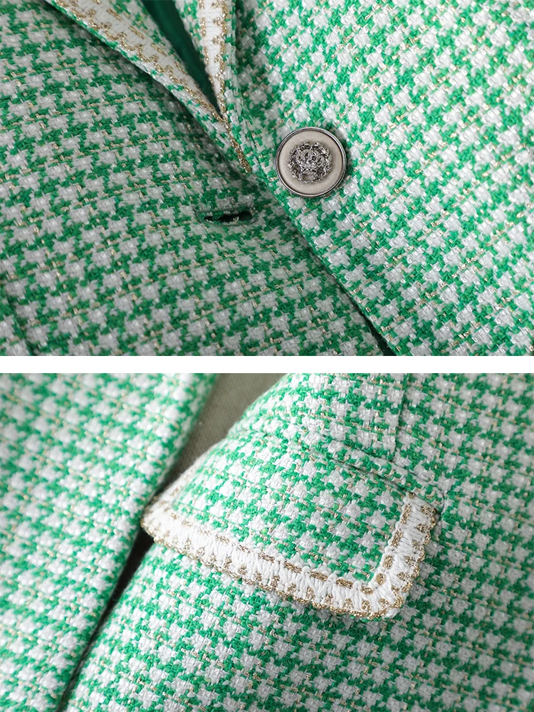 Green Apricot Black Plaid Ladies Formal Blazer Coat Women Female Long Sleeve Single Button Business Work Wear Jacket For Winter