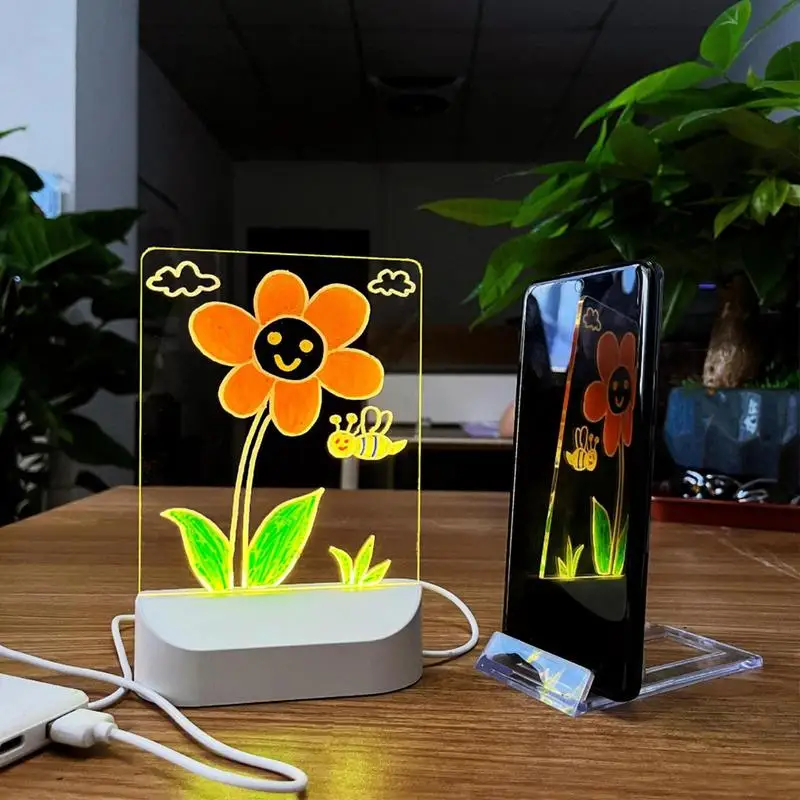 LED Note Board With Colors 5 X6.7 Inches LED Illuminated Drawing Board Rewritable Message Note Board Night Light With 7 Pens  ﻿