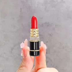 European and American rhinestone studded lipstick brooch, women's fashion creative enamel pins accessories