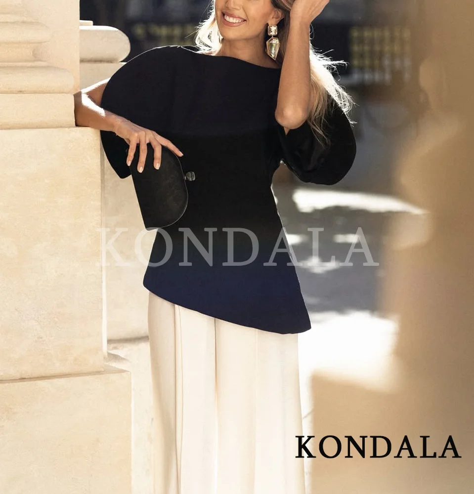 KONDALA Elegante Chic Puff Sleeve Tops Pendeln Frauen Oansatz Asymmetrische Saum Tops 2026 Frühling Sommer Mode Büro Dame Luxus Top