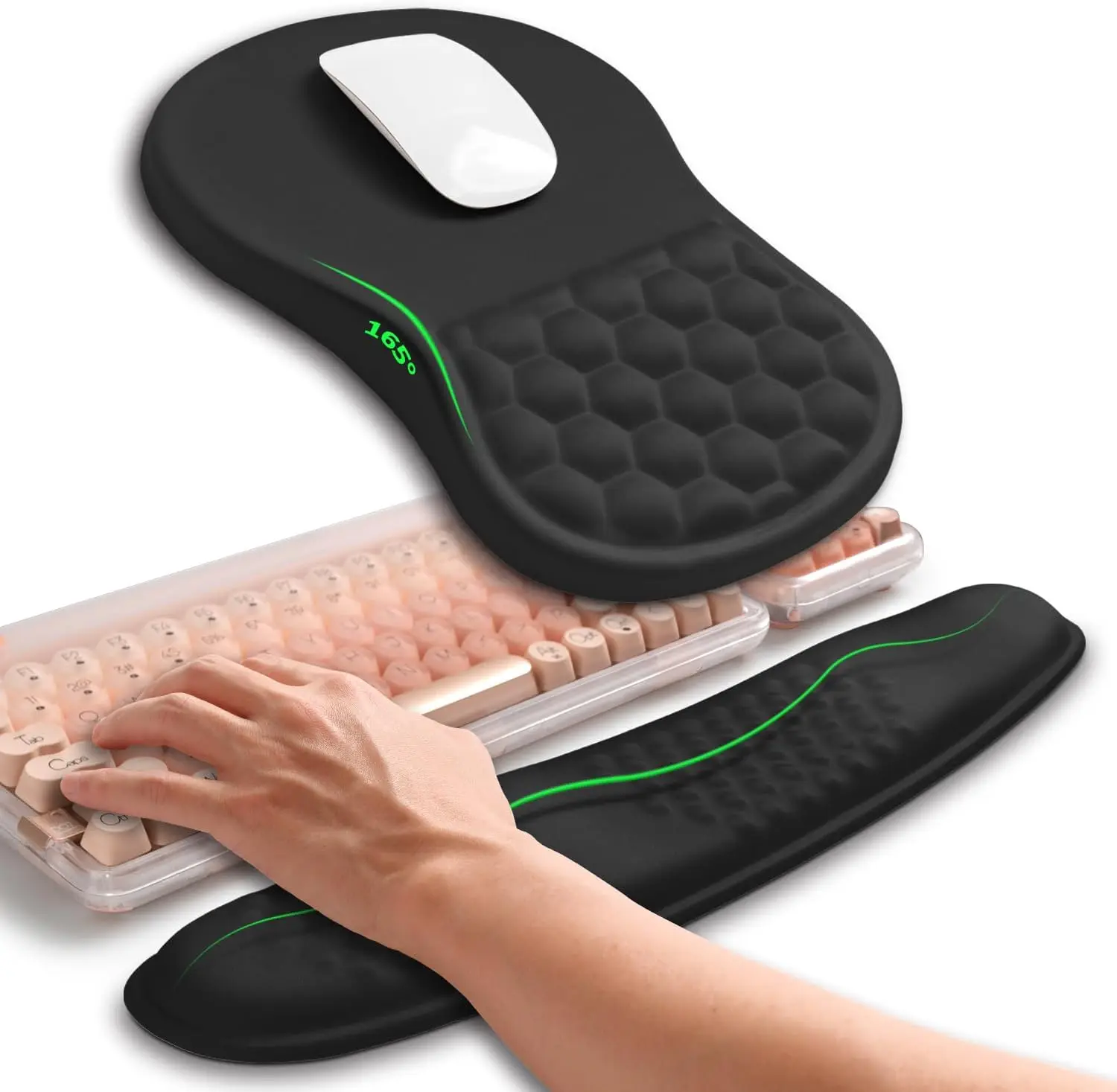 

2-in-1 Ergonomic Keyboard Wrist Rest and Mouse Pad with Memory Foam for Pain Relief, Black