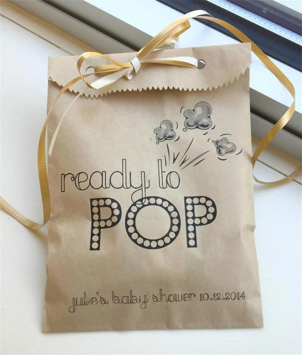 50pcs Ready to POP! Baby Shower Favor Bags - Baby Shower Collection - Popcorn Favor Bags - Custom Printed on Kraft Brown Paper