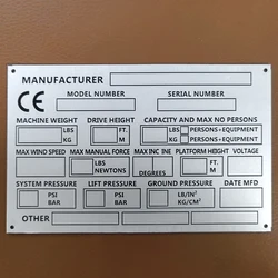 빈 또는 각인 알루미늄 체리 피커 가위, 트레일러 리프트, 스카이잭 플레이트, ID 태그, SN 번호, GVW AXLE 캠퍼 부품 액세서리