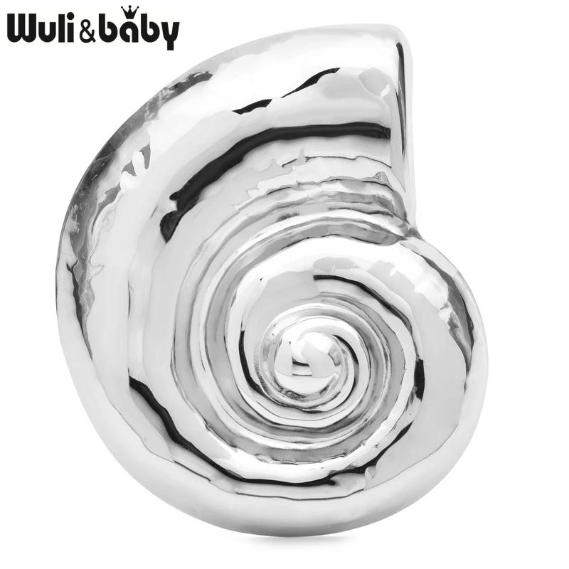 Wuli&baby Big Stainless Steel Shell Design Brooches For Women Men 2-color Snail-shell Beauty Party Office Brooch Pins Gifts