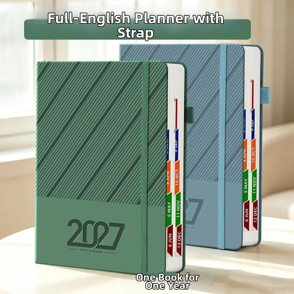 英語-2027-スケジュールプランナー-メモ帳-耐摩耗性-効率的なtodoリストノート-12ヶ月-厚紙-オフィスワークプランナー
