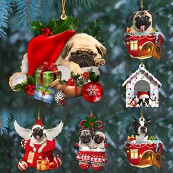 New Plane 2D Acrylic Christmas Pet Dog Hanging Ornaments Car Window Cabinet Creative Pendant Xmas Tree Decor Navidad New Year