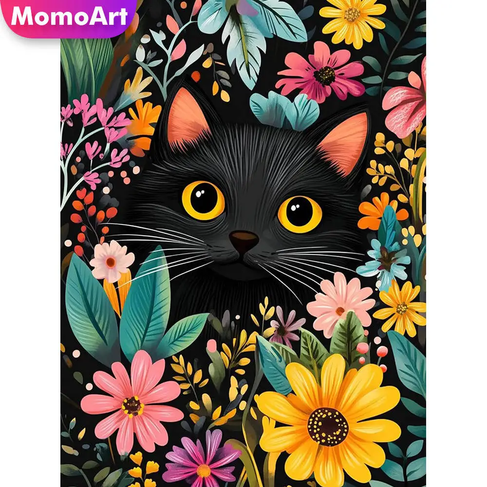 Momoart New Arrival Diamond Painting Black Cat Animal Cross Stitch Kits Diamond Mosaic Daisy Flower DIY Needlework Home Decor