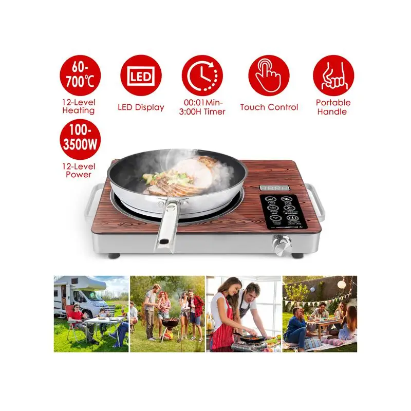 

3500W Electric Single Burner Cooktop 110V - Rapid Heating Hot Plate with 4 Cooking Modes (Fry/BBQ/Soup), 12-Level Power/Temp