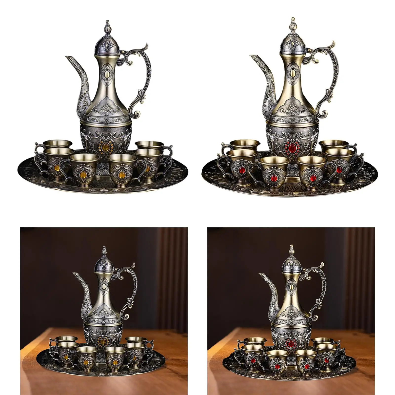 Tea Set Decanter and Glasses Set European Style Teapot Tray and 6 Cups Ornament for Home Wedding Dining Room Living Room Holiday image 3