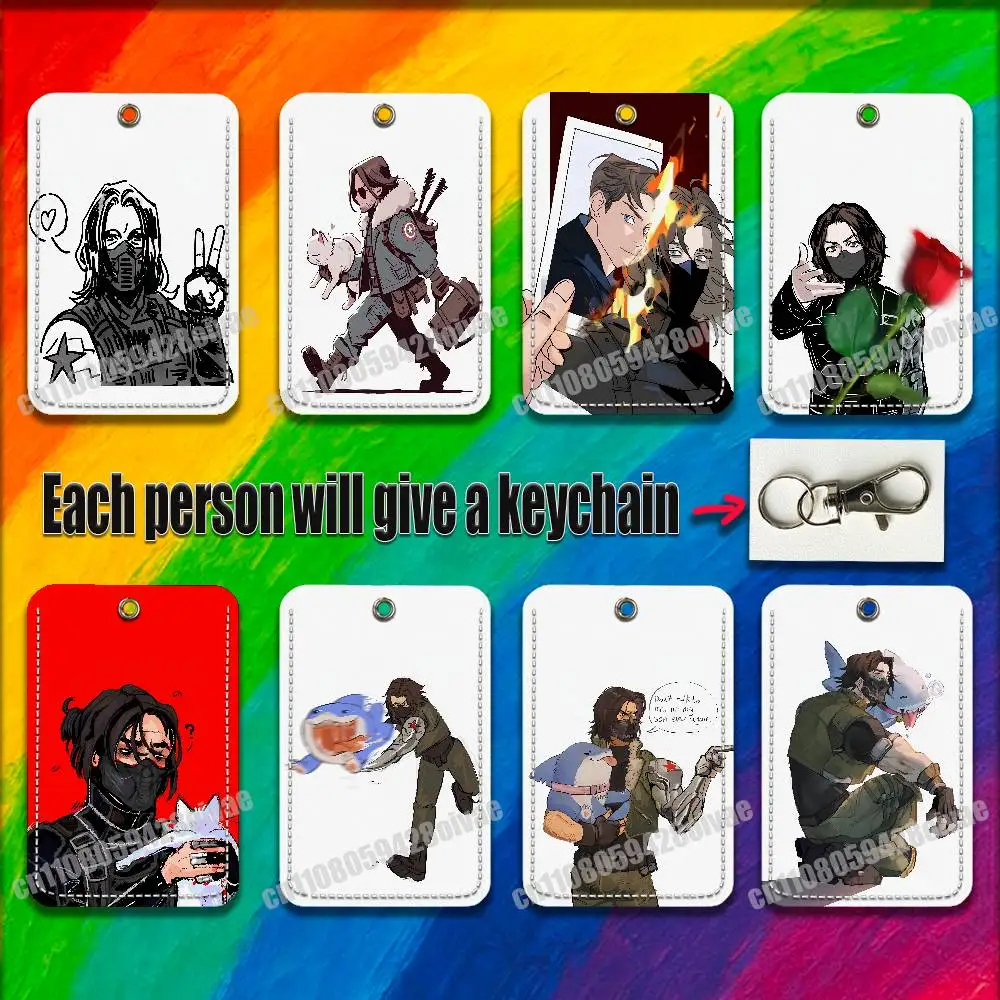 

B-Bucky B-Barnes Soldier For ID Clips Credit Bank Subway Card Holder Cover Sleeve Ornament Leather Keychain